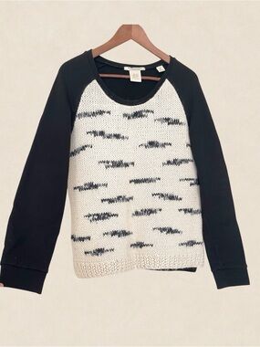Maison Scotch Alpaca Blend Mixed Media Sweater Size 2 Medium Black Cream Cozy